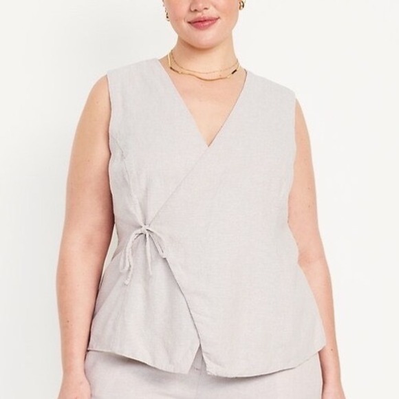 Old Navy Tops - Old Navy | Linen Blend Side Tie Wrap Vest Size XXL